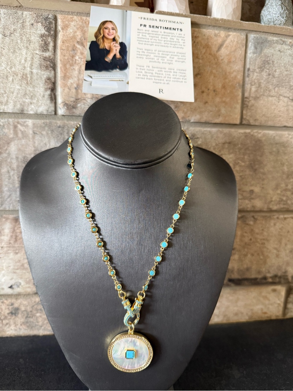 Freida Rothman Gold Turquoise & Mother-of-Pearl Pendant Necklace